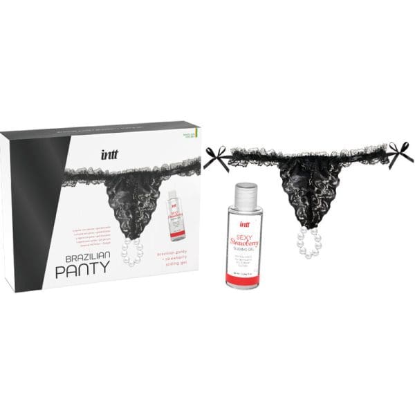 INTT RELEASES - BRAZILIAN BLACK PANTY WITH PEARLS AND LUBRICANT GEL 50 ML 3
